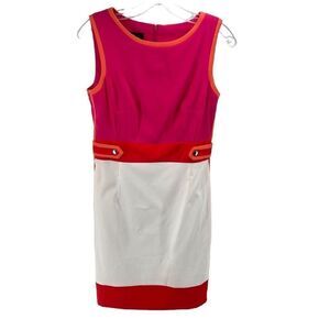 AGB Womens Sheath Dress Colorblock Stretch Sleeveless Zip Pink White Orange 6